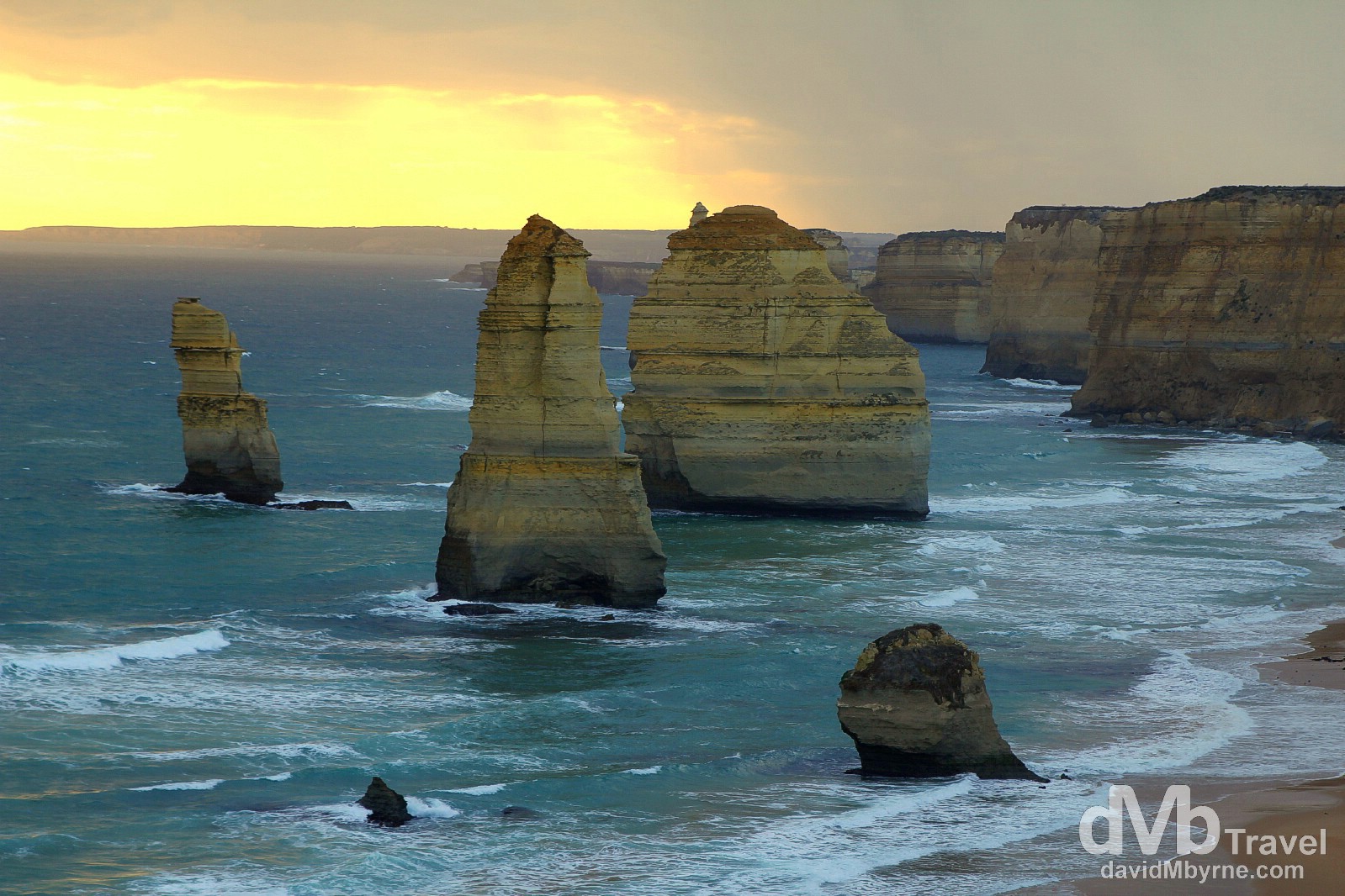 Sunset at the Twelve Apostles of Port Campbell National Park, the Great Ocean Road, Victoria, Australia. April 22nd 2012.