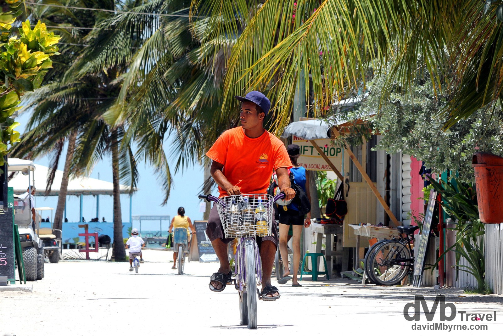Front Street, one of the 3 sand-covered 'main' roads on Caye Caulker, Belize. May 14th 2013.