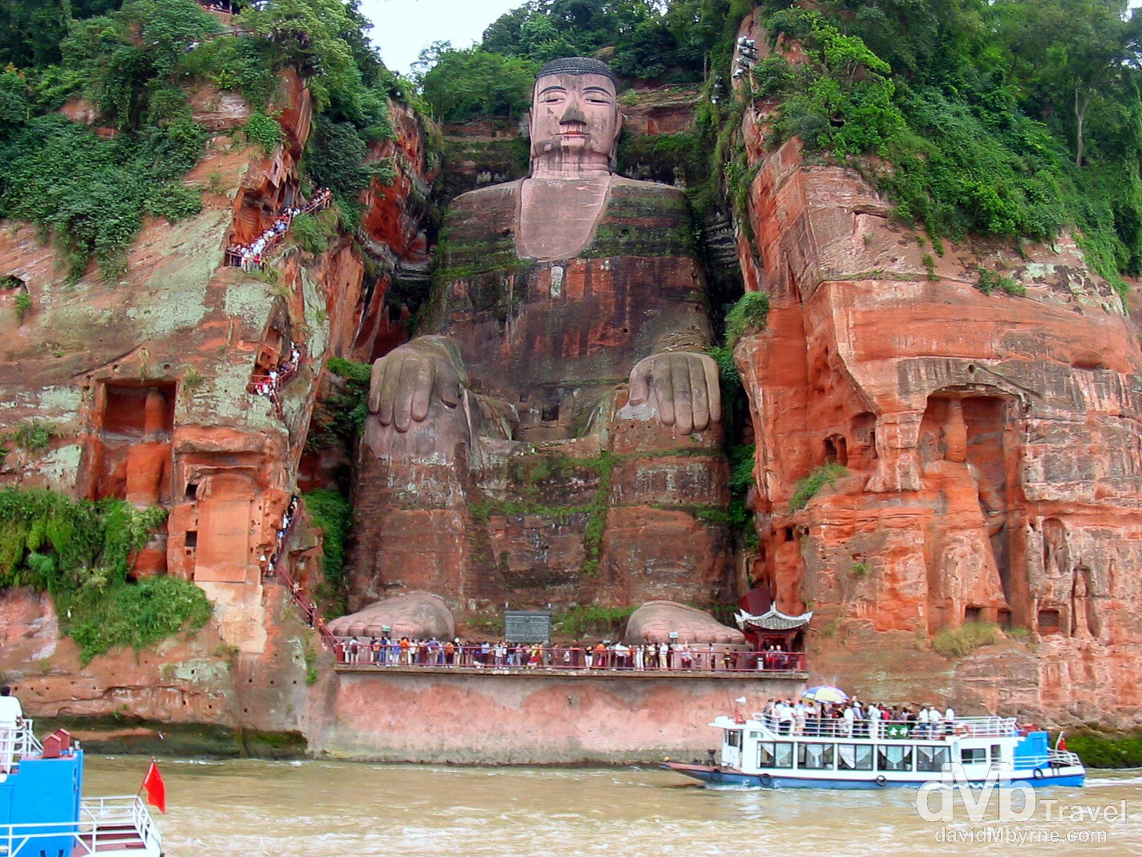 Dafo, The Giant Buddha, as seen from the confluence of the Minjiang, Dadu & Qingyi rivers just outside Leshan in Sichuan Province, China. September 20th, 2004