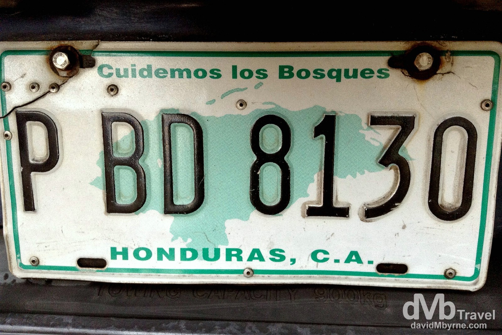 A licence plate on the streets of Copan Ruinas, western Honduras. June 8th 2013. (iPod)