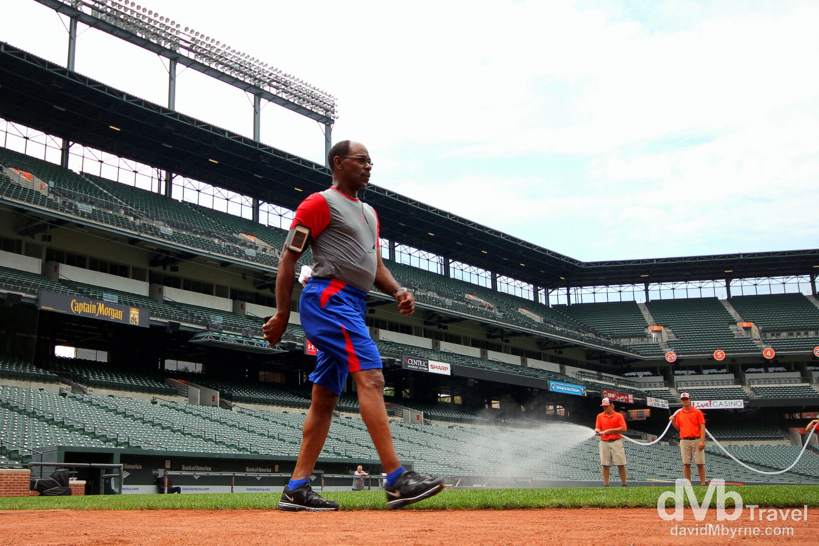 Texas Rangers manager Ron Washington doing laps of Oriole Park at Camden Yards as seen from the Oriole's dugout. Baltimore, Maryland, USA. July 10th 2013. 
