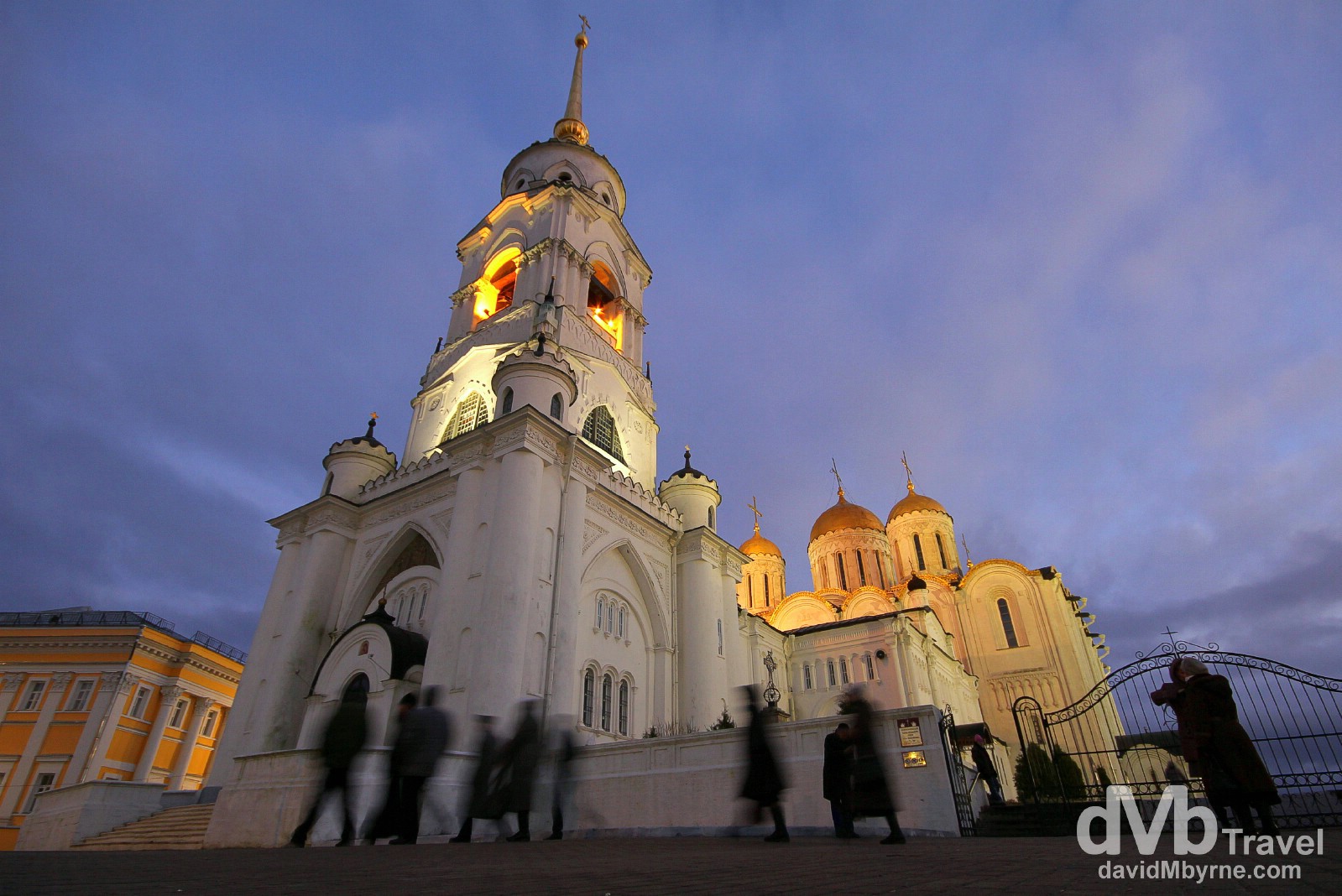 The gleaming white, golden-domed Assumption Cathedral in Vladimir, Russia. November 16th 2012.