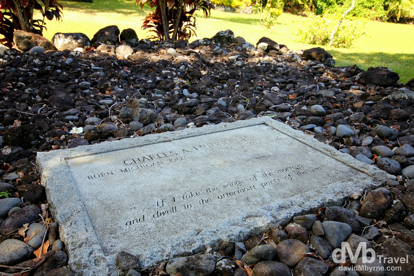 The grave of Charles Lindbergh in the grounds of Palapala Ho'Omau Church, Maui, a stop on Valley Isle Excursion's 'Road To Hana' tour. Maui, Hawaii, USA. March 7th 2103.