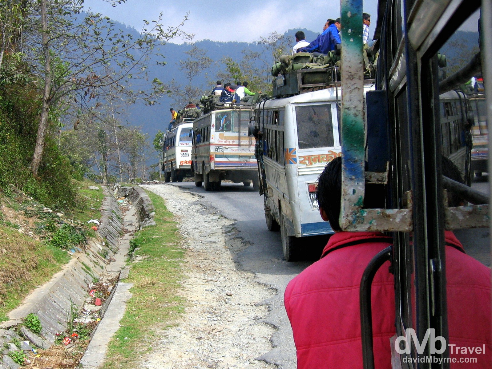 A bus convey in the Kathmandu Valley en route to Pokhara, Nepal. March 10th 2008.