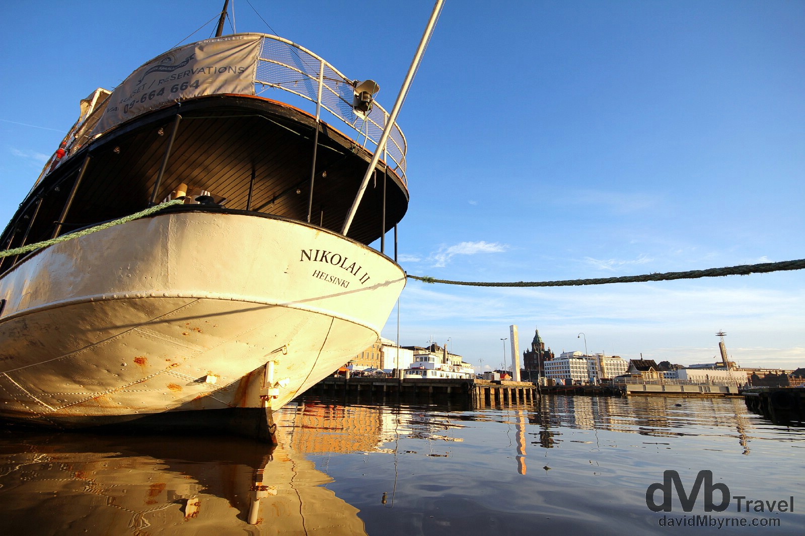 A café boat moored in Eteldsatama beside the morning Kauppatori (Fish Market) in Helsinki, Finland. November 24th 2012. 