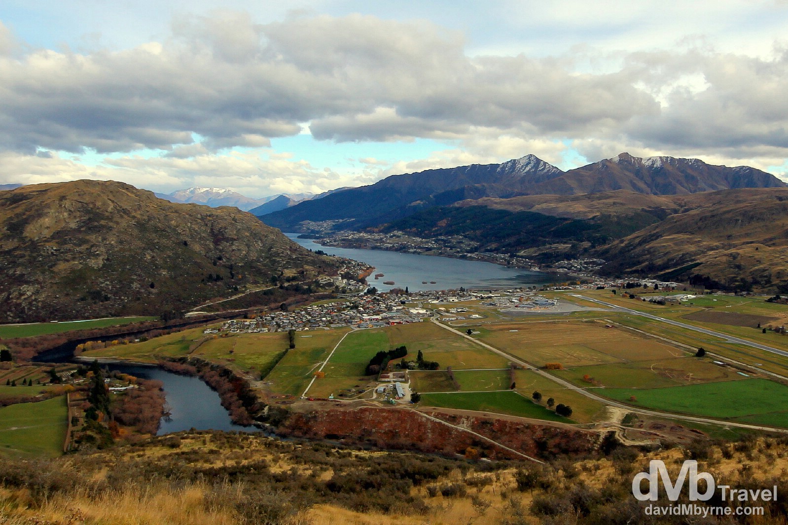Frankton & Queenstown as seen from the road to The Remarkables ski field, South Island, New Zealand. May 24th 2012.