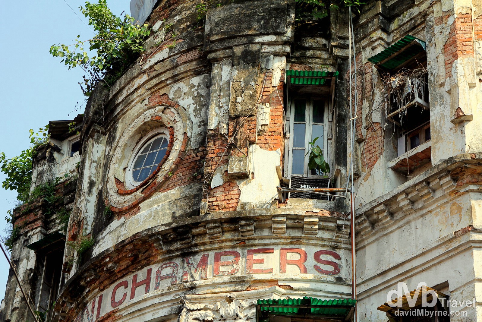 The crumbling façade of the Futani Chambers building in the BBD Bagh area of Calcutta, West Bengal, India. October 15th 2012.