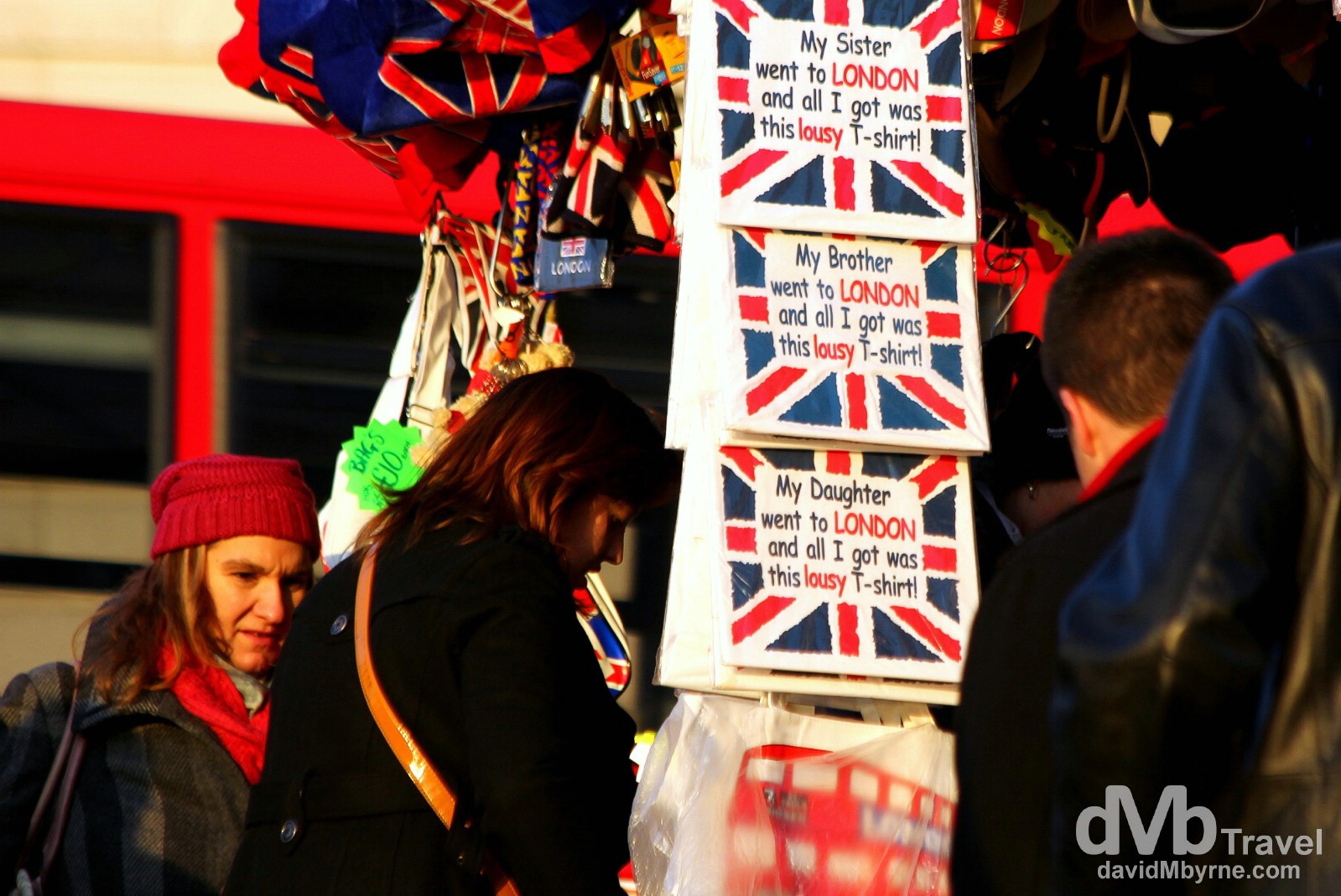 A souvenir stall near Westminster Bridge over the Thames River in London, England. December 8th 2012. 