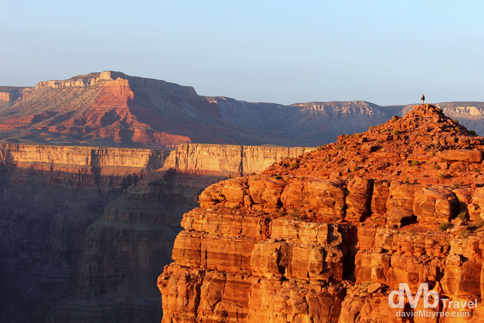 Sunset from a perilous position at Eagle Point, The Grand Canyon West, Arizona, USA. April 6th 2013.  