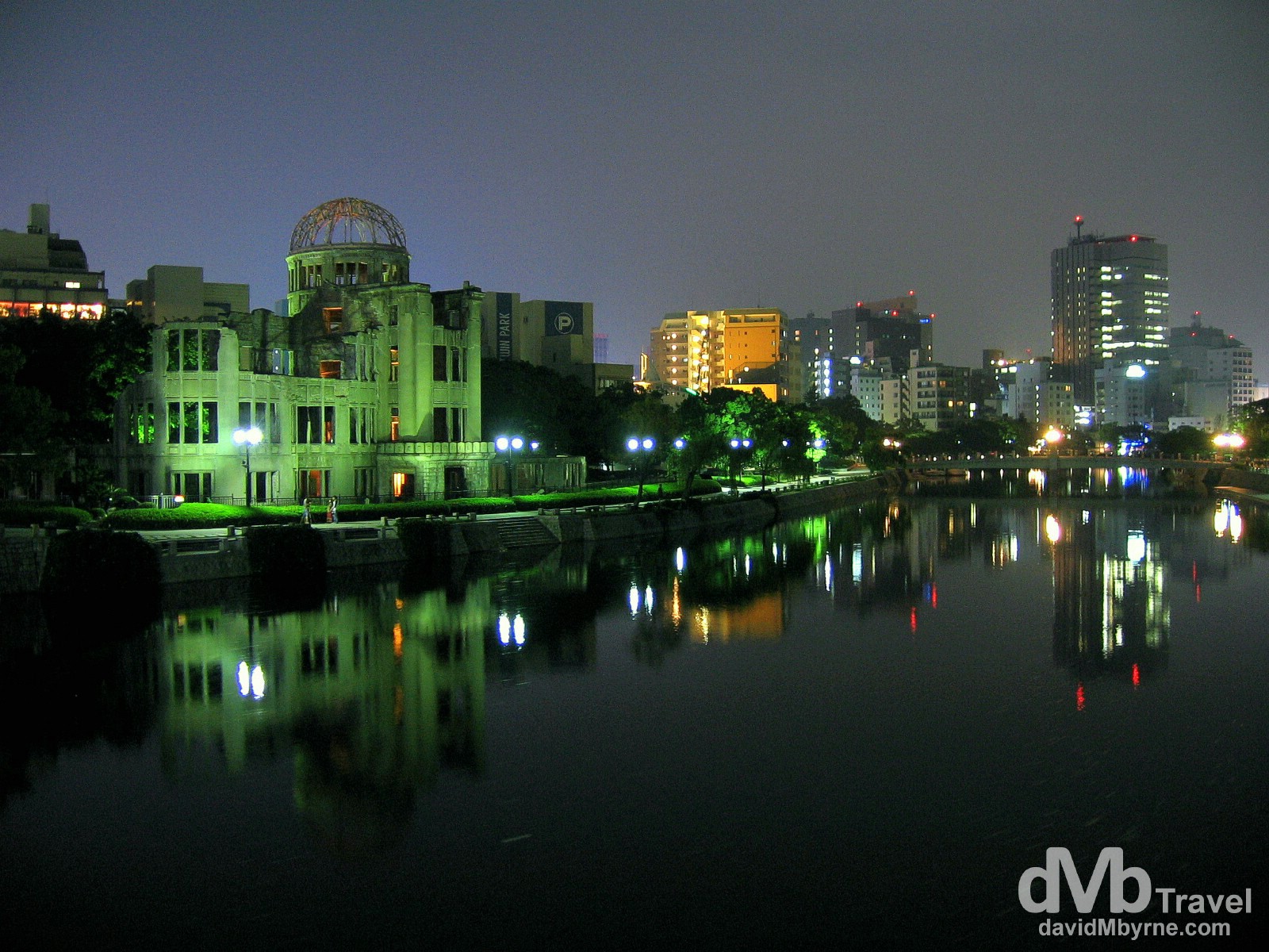 The A-Bomb dome as seen from the T-bridge over the Aioi River in Hiroshima, Honshu, Japan. July 22nd 2005.
