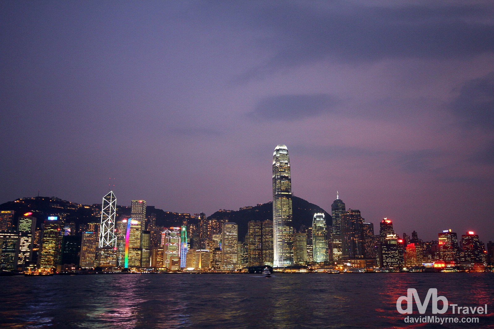 The skyline of Central Hong Kong as seen from across Victoria Harbour in Kowloon shortly after dusk. Hong Kong, China. October 17th 2012.