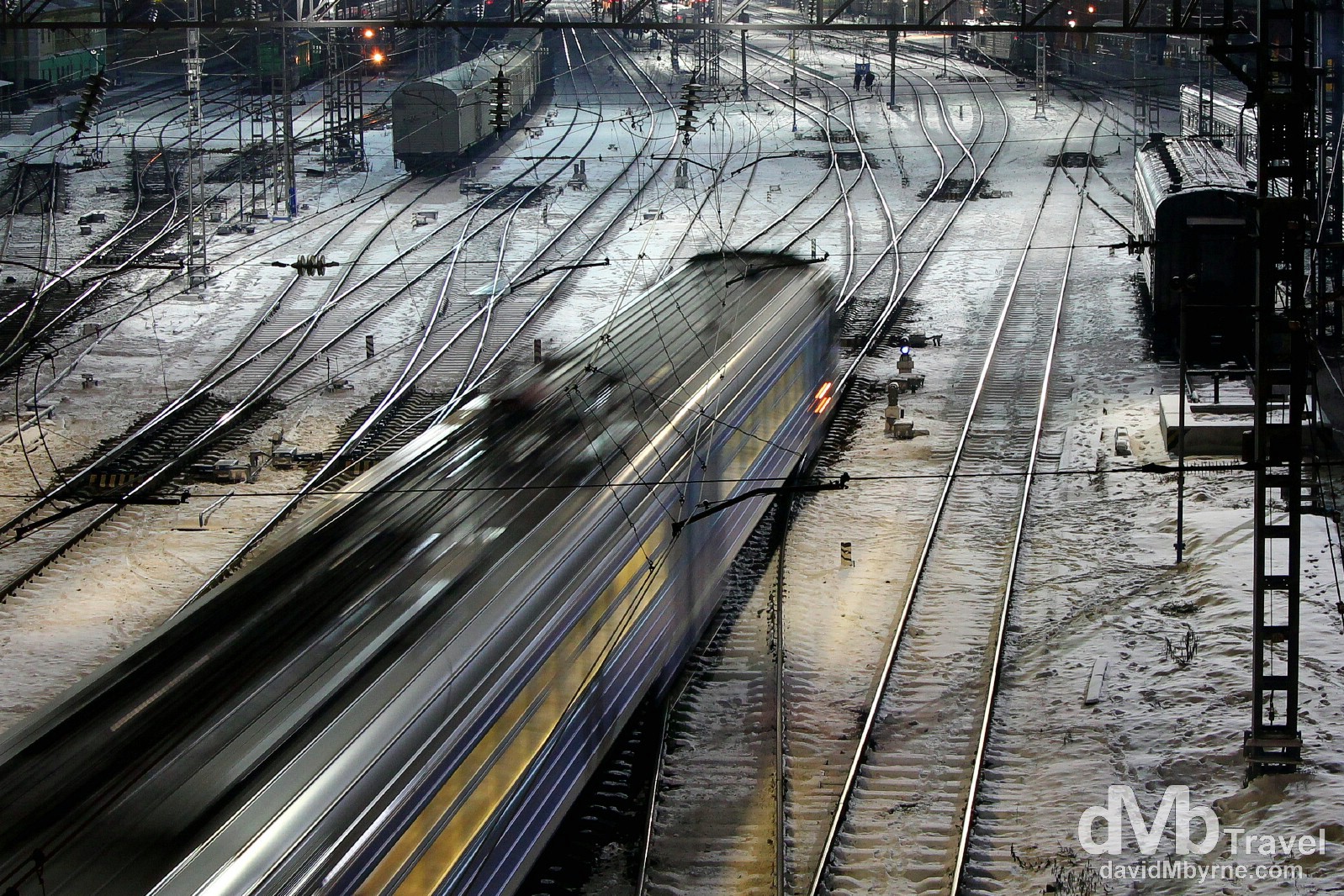 Overlooking the tracks into Irkutsk train station in Siberian Russia. November 6th 2012.