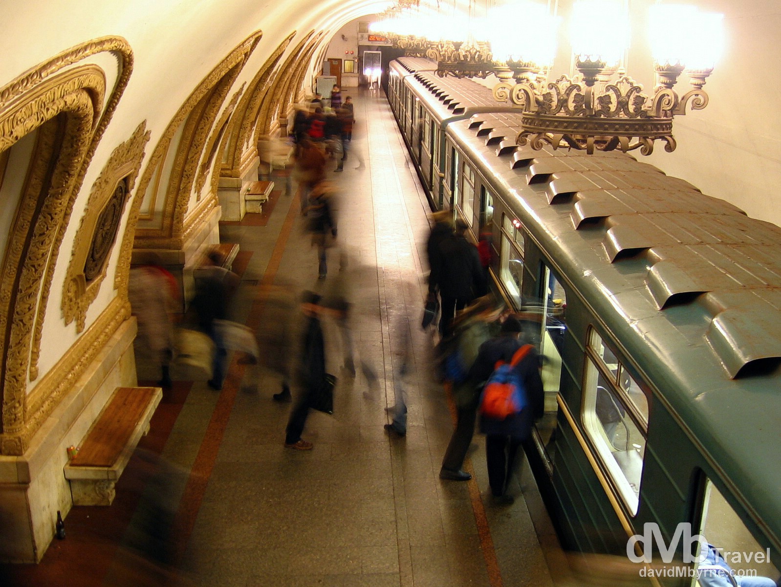 Kievskaya subway station, Moscow, Russia, as captured from an elevated overpass connecting neighbouring platforms. February 25th 2006.