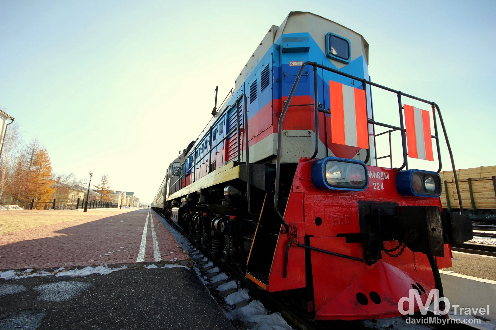 A locomotive in Naushki train station, the first stop in Russia on the east to west bound Trans Siberian route. Naushki, Russia. November 5th 2012. 