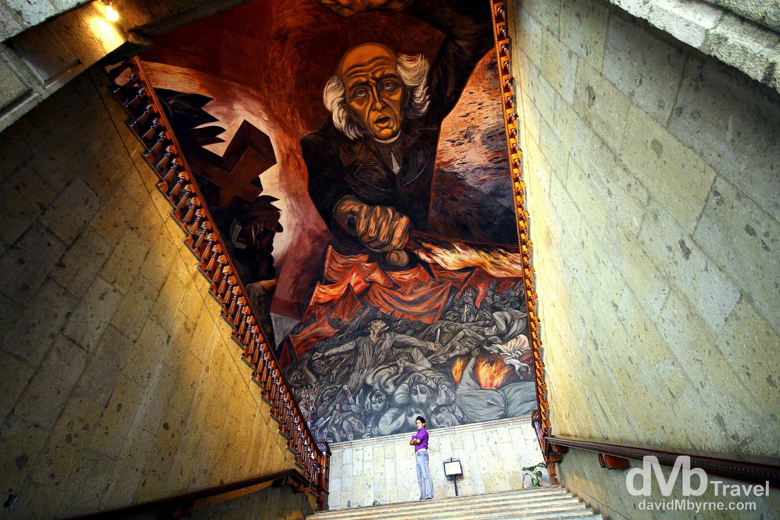 The Jose Clemente Orozoc mural of Miguel Hidalgo in the Placio de Gobierno, Guadalajara, Mexico. April 20th 2013.
