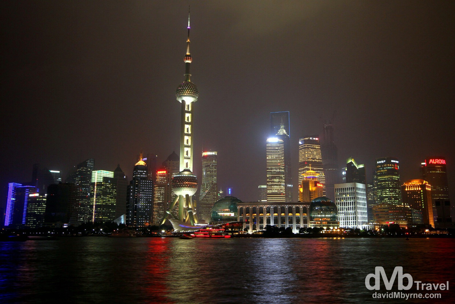 The new Pudong skyline on a dreary October night as seen from the Bund across the Huangpu River. Shanghai, China. October 22nd 2012. 