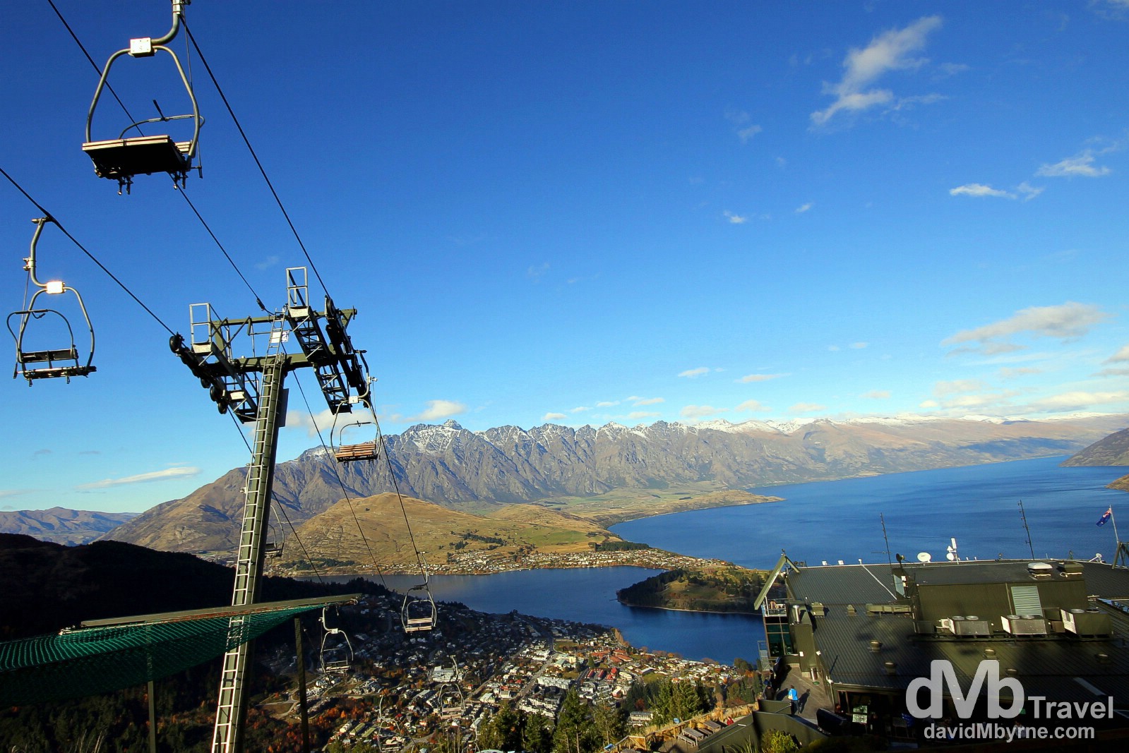 The Remarkables mountain range & Lake Wakatipu as seen from Bob’s Peak overlooking Queenstown, South Island, New Zealand. May 23rd 2012.