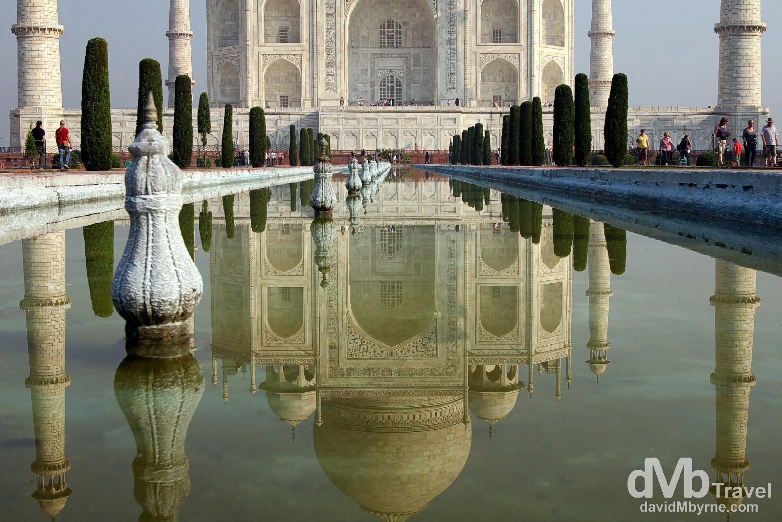 The Taj Mahal as seen reflected in the ornamental garden pool fronting it. Agra, Uttar Pradesh, India. October 11th 2012.
