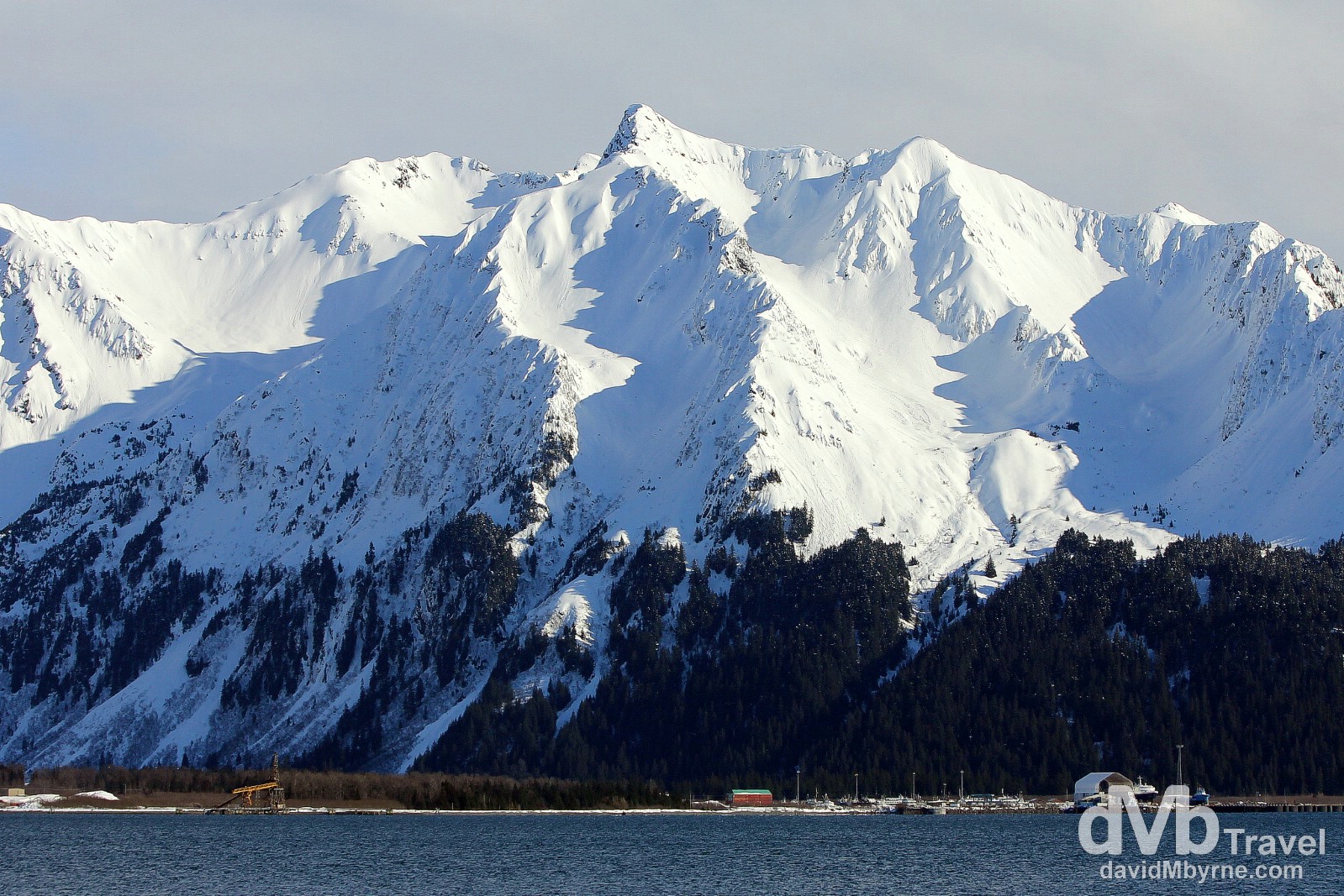 The peaks across Resurrection Bay from Lowell Point, Kenai Peninsula, Alaska, USA. March 13th 2013.