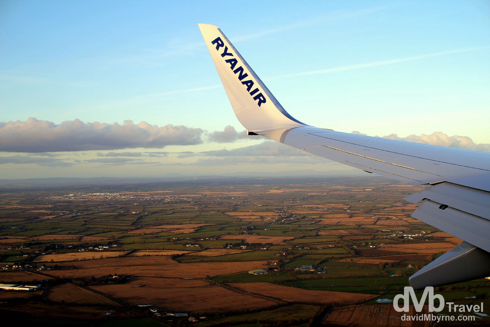 The Irish countryside as seen from Ryanair flight 115 approaching Dublin Airport. My first glimpse of home in over a year. December 10th 2012. 