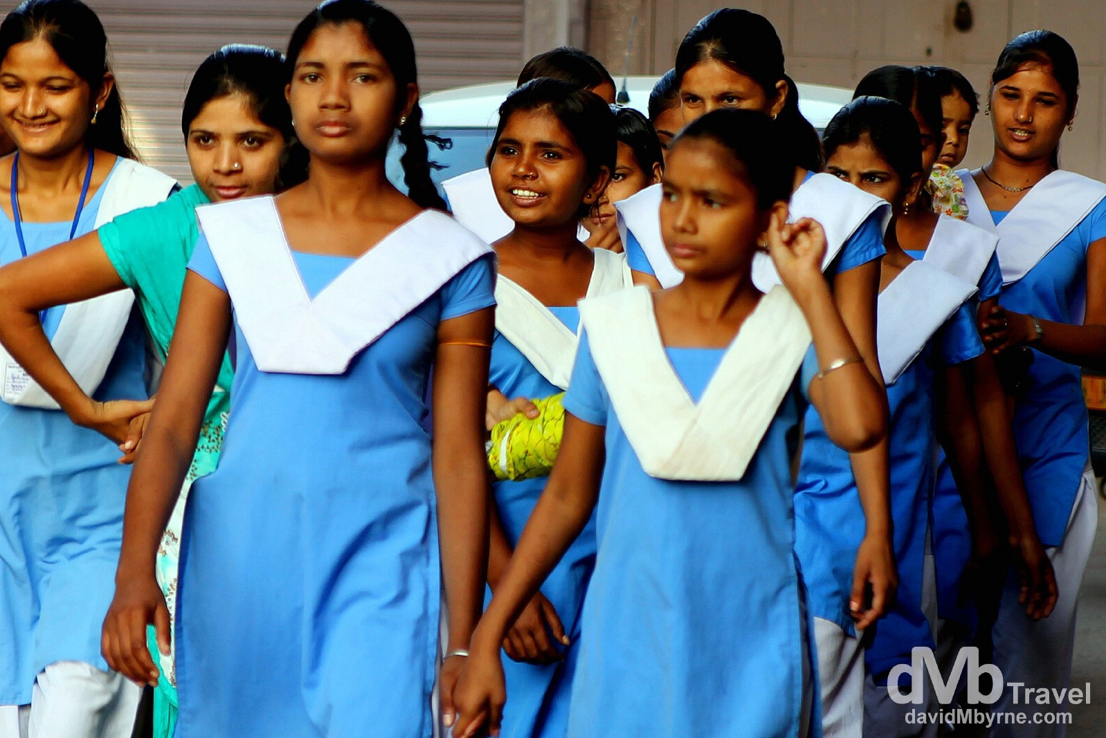 Schoolgirls on the streets of Bundi, Rajasthan, India. October 2nd 2012.