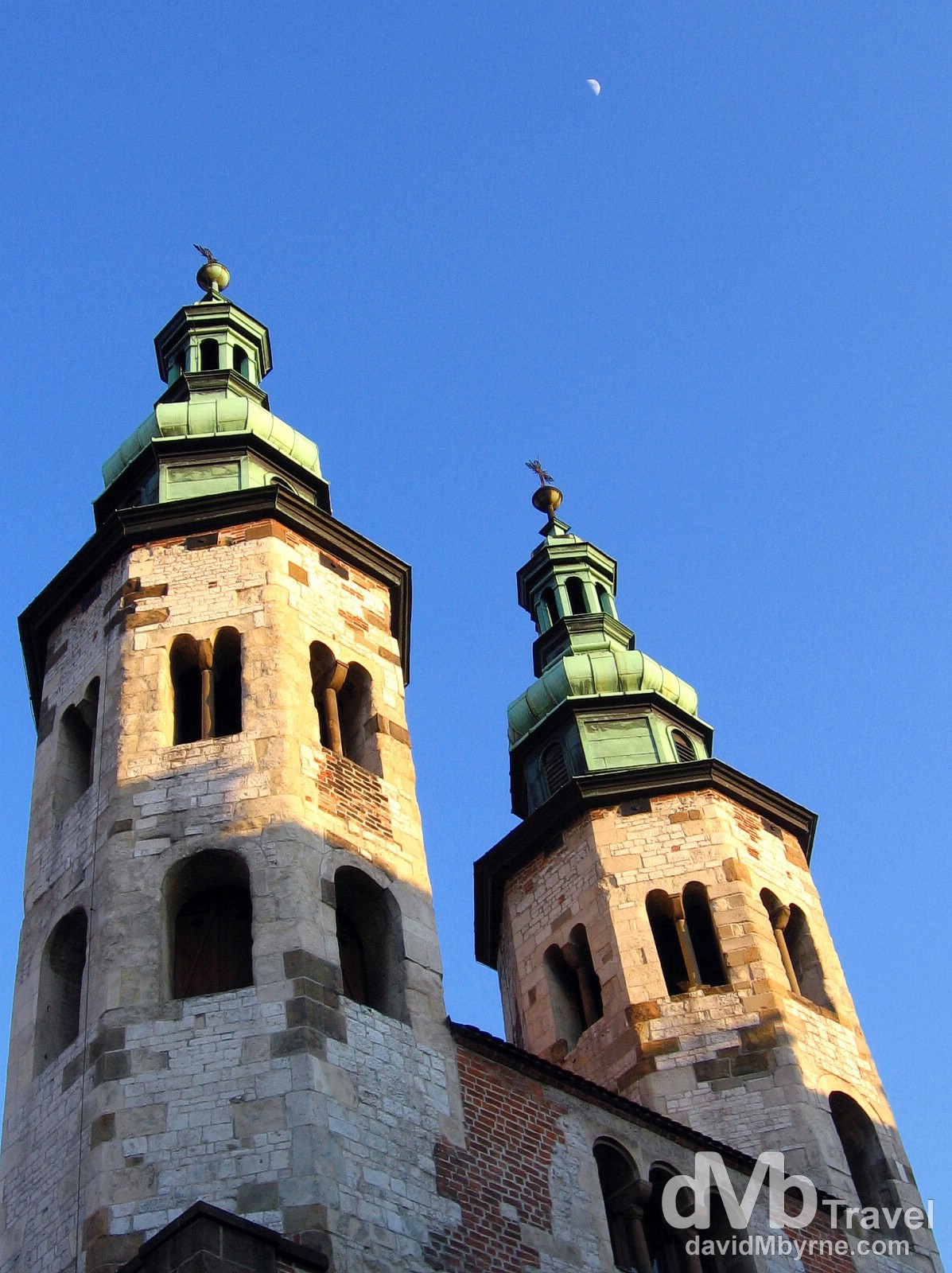 The twin towers of Saint Andrew’s Church, one of the oldest buildings in the Old Town of Krakow, Poland. March 6th 2006.