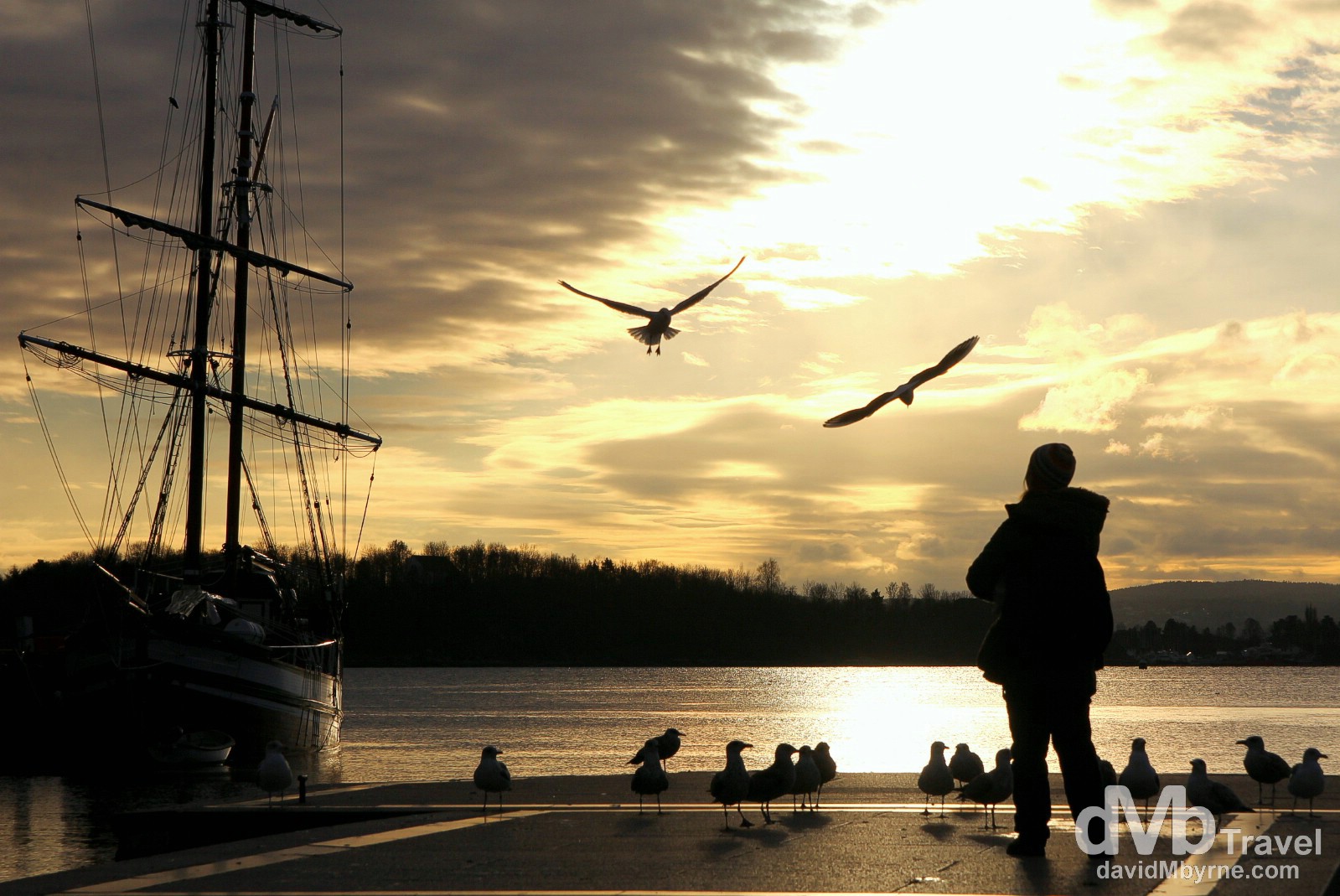 Sunset silhouettes & shadows by the waterfront in Oslo, Norway. November 29th 2012.