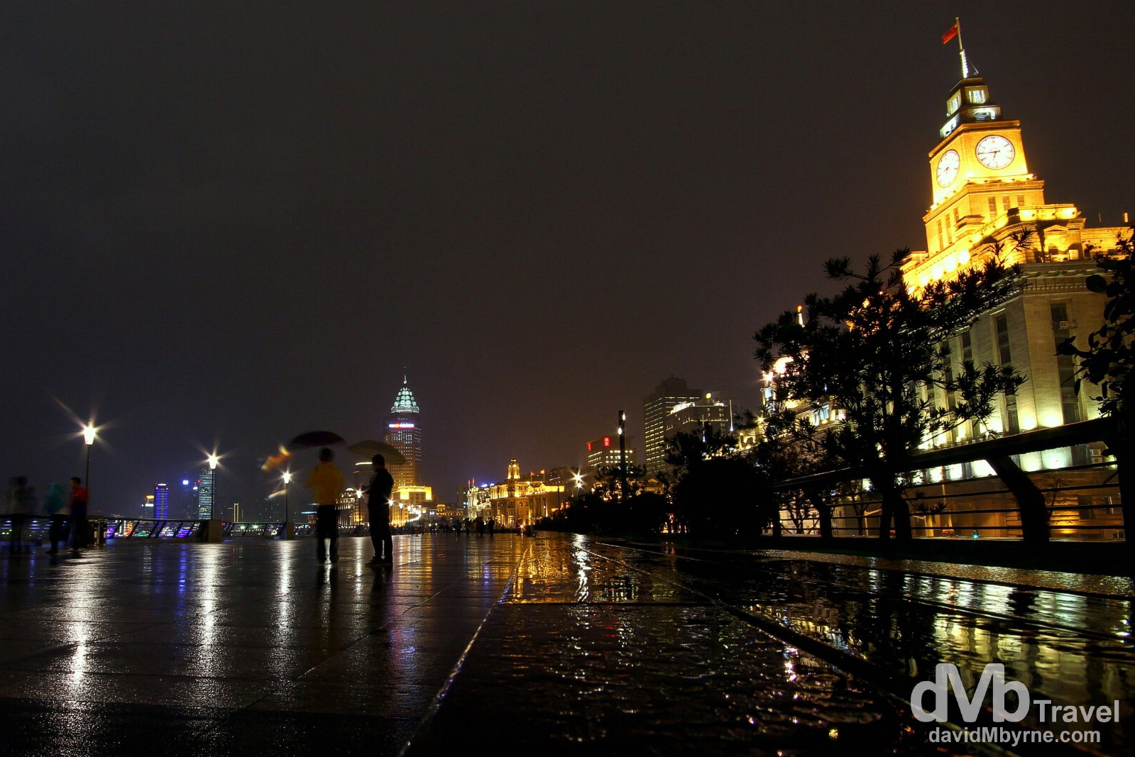 A rainy night on the Bund in Shanghai, China. October 22nd 2012.