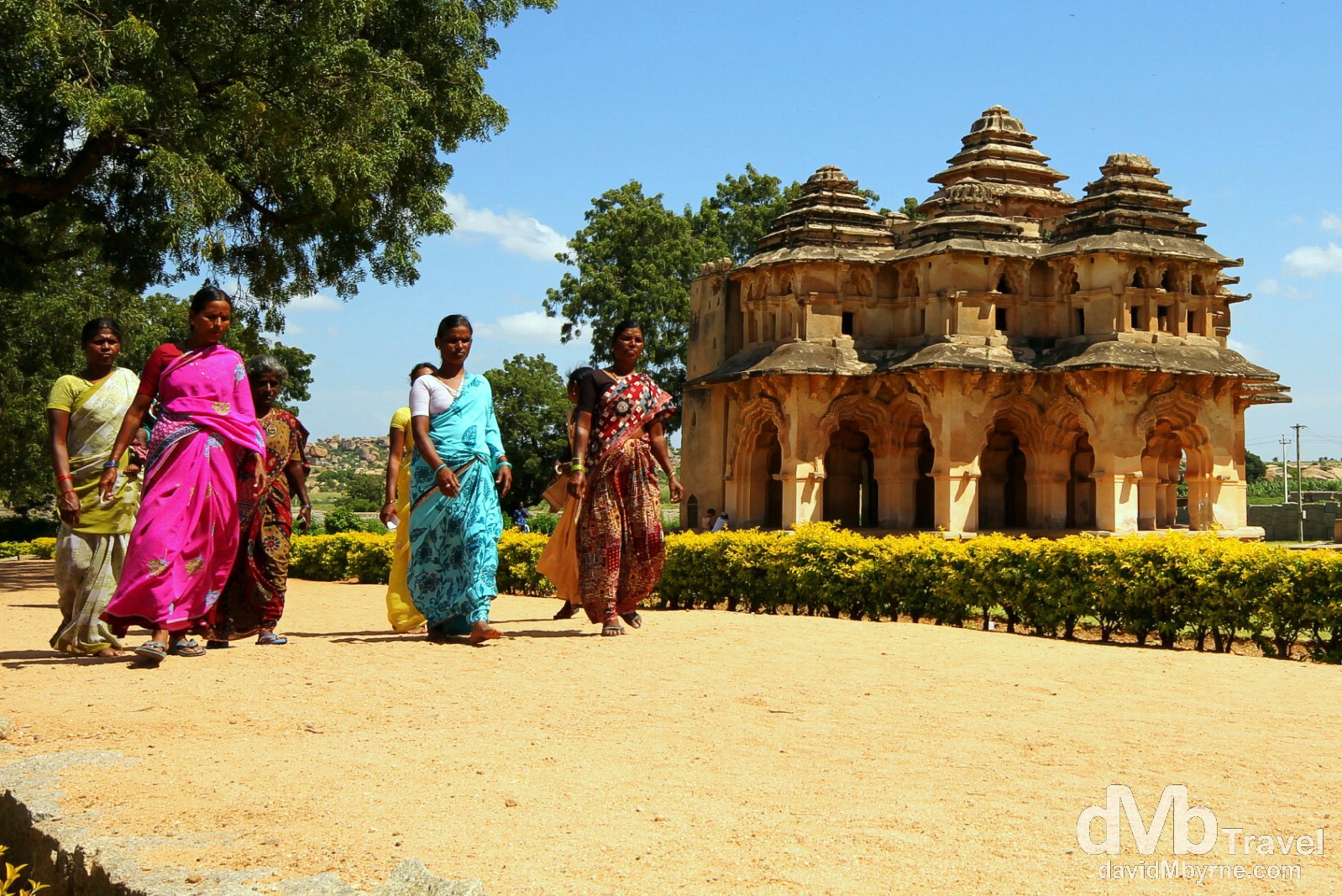 Walking in the The Royal Centre in view of the Lotus Palace. Hampi, Karnataka, India. September 24th 2012.