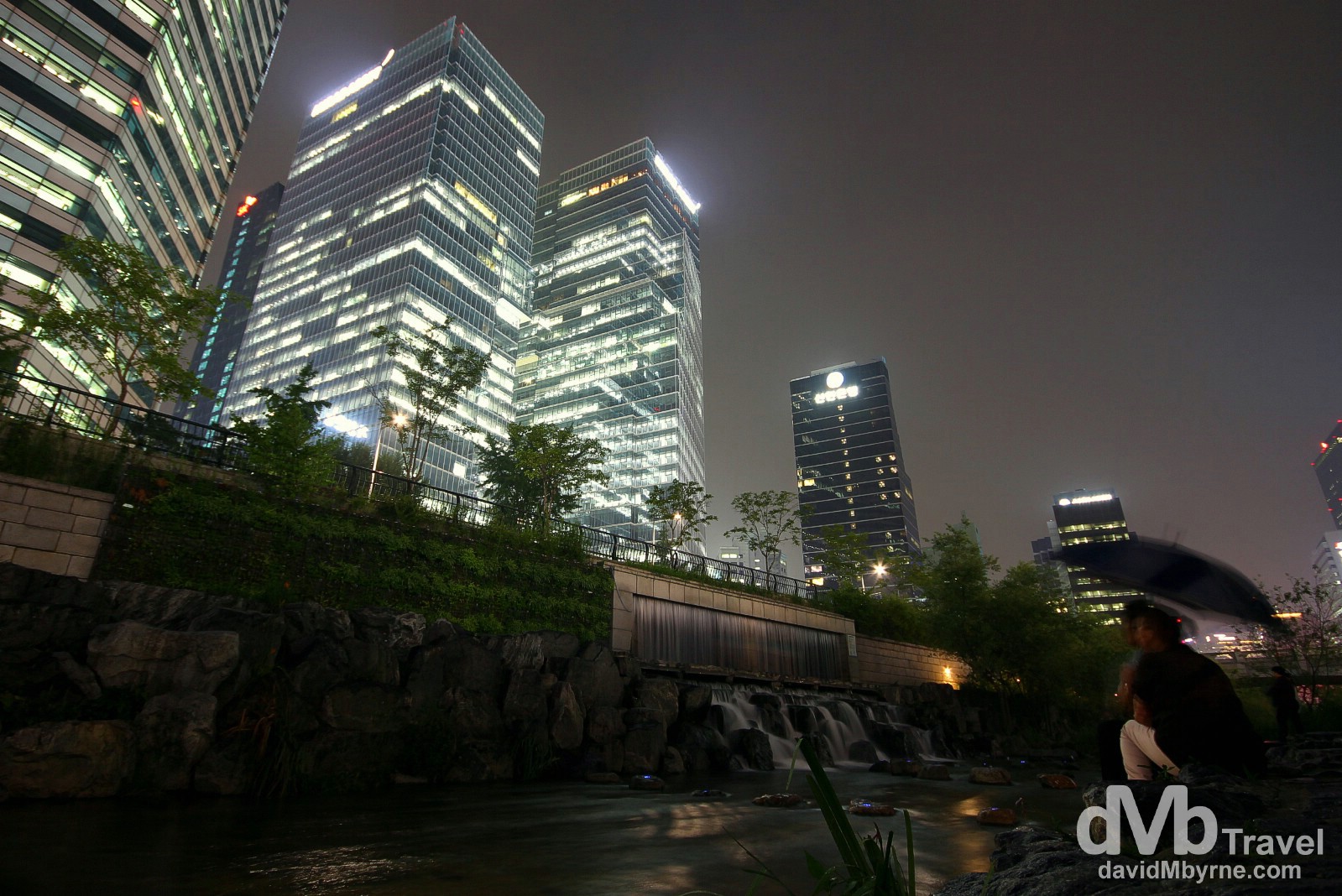 Skyscrapers towering over the Cheonggyecheon Stream in Seoul, South Korea. July 12th 2012.