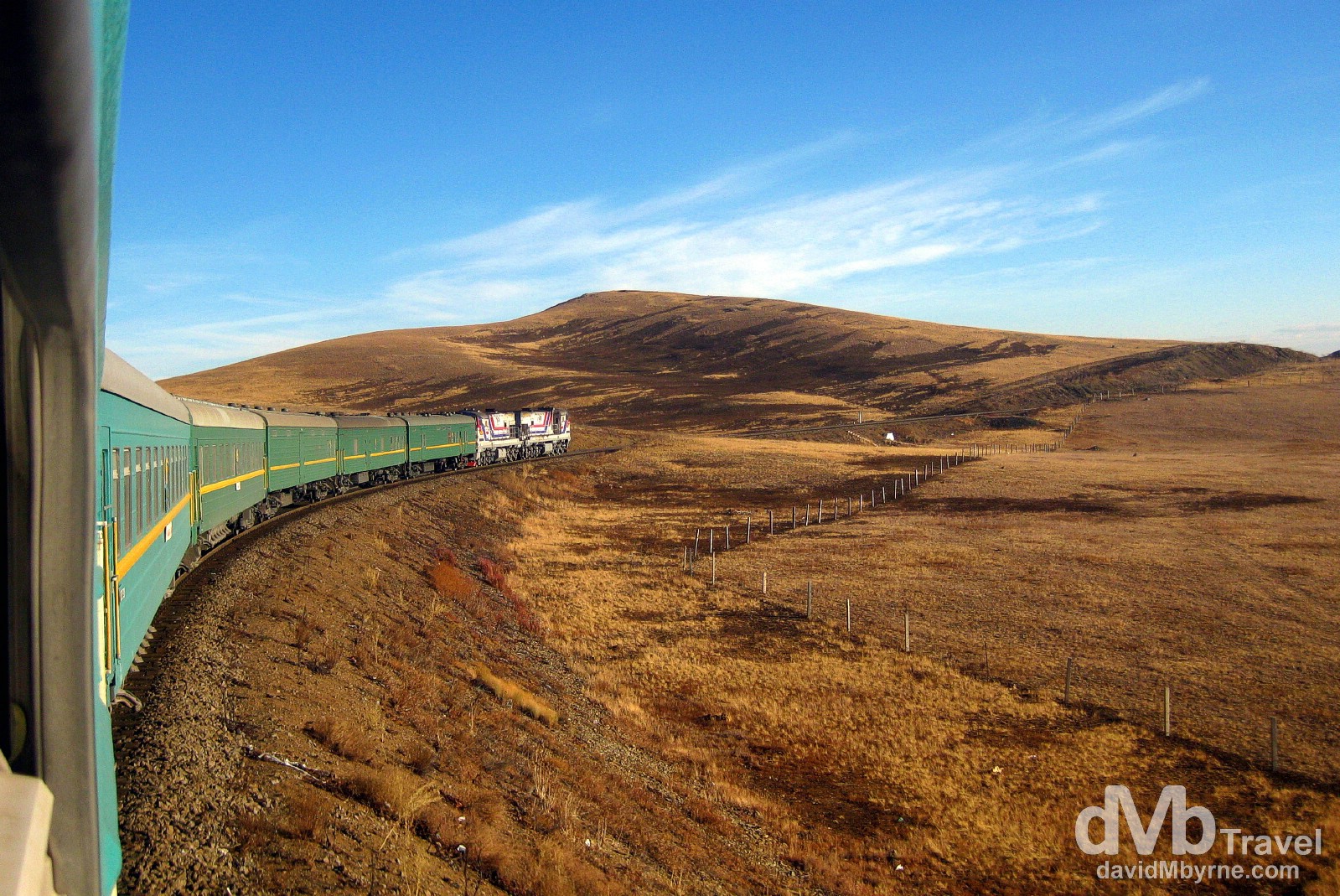 Travelling through the Mongolian grasslands en route to the Mongolian capital of Ulan Bator. October 31st 2012.