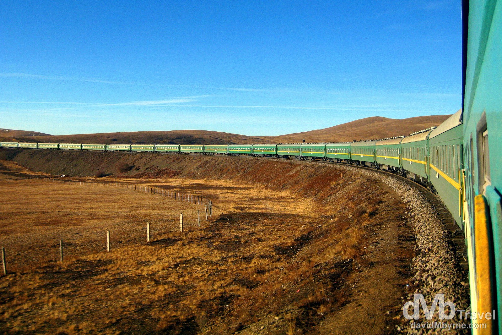 The Ulan Bator-bound train winding its way through the Mongolian grasslands. October 31st 2012.
