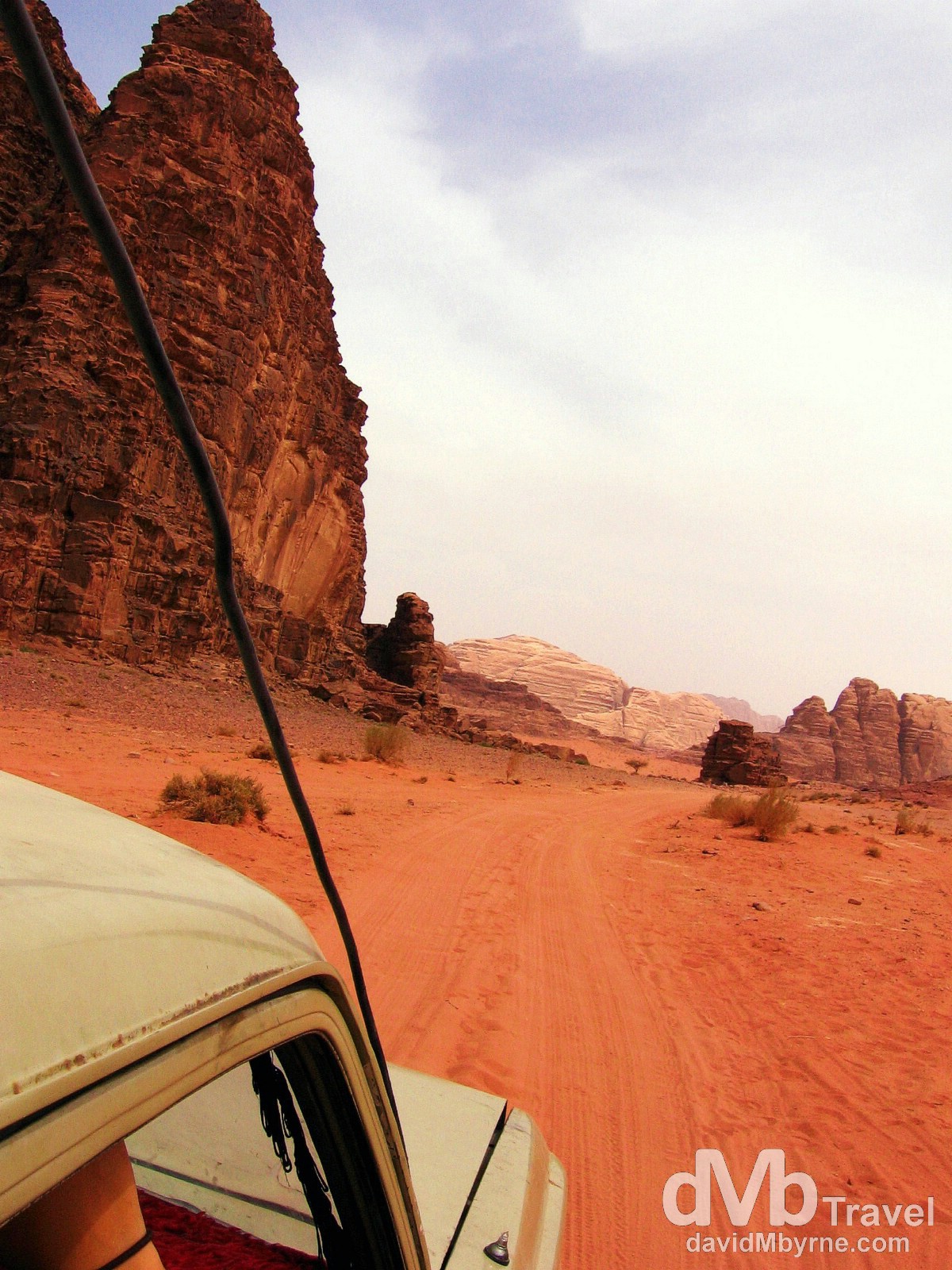 Driving through the red sands of Wadi Rum, Jordan. April 25th 2008.