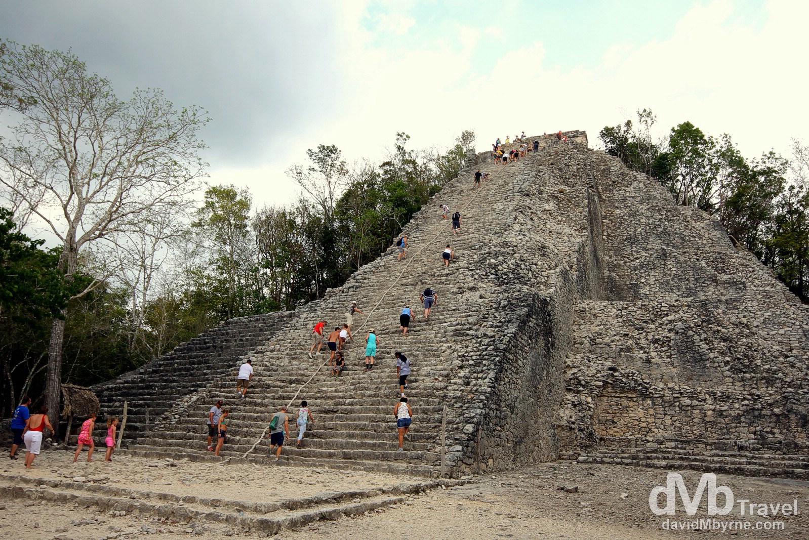 Climbing the Nohoch Mul (Big Mound), or Great Pyramid, at the Coba Mayan ruins, Yucatan Peninsula, Mexico. May 7th 2013.