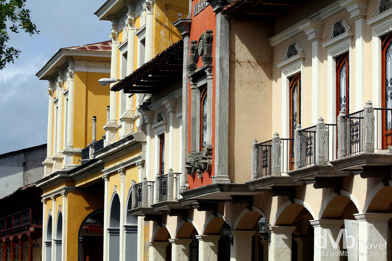 A row of colonial buildings off Parque Central, Granada, Nicaragua. June 19th 2013.