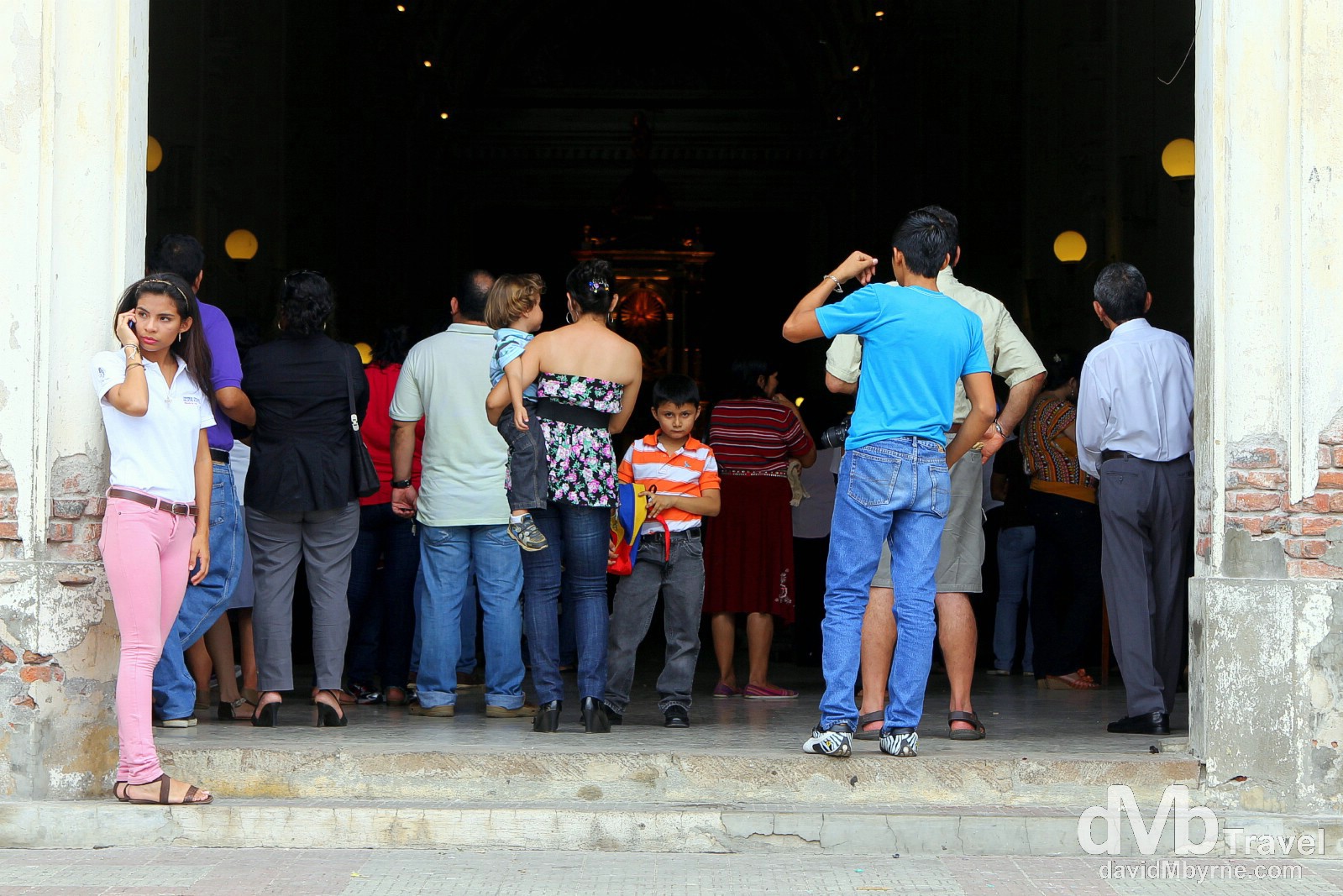 Service overflow on the steps of Leon Cathedral, Leon, Nicaragua. June 16th 2013. 