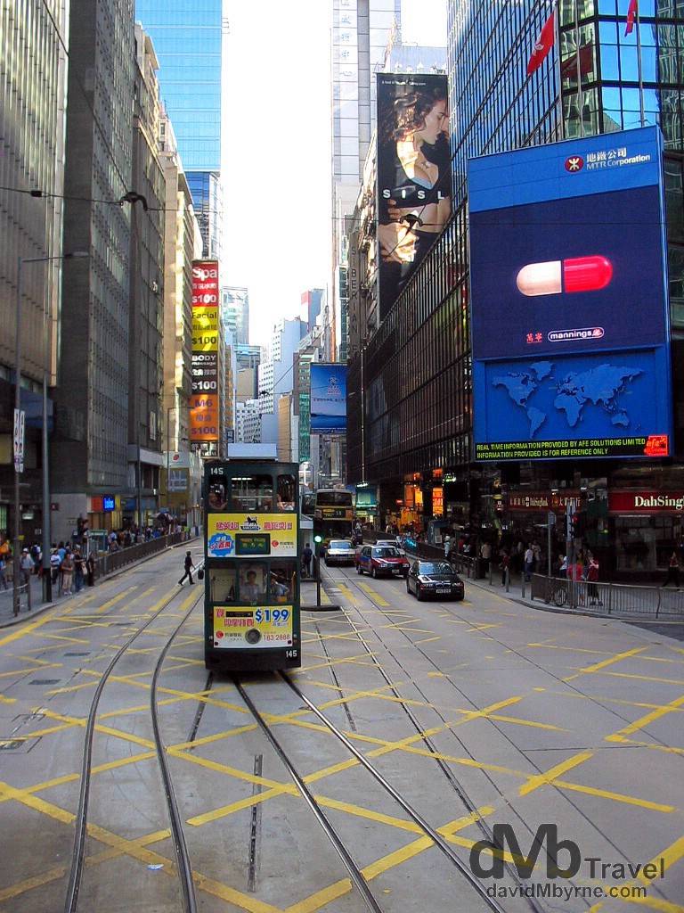 Trams in Central, Hong Kong Island, China, September 4th, 2004.