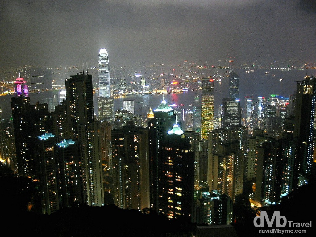 Hong Kong Island, the harbour & Kowloon (in the background) from Victoria Peak on Hong Kong Island. September 2nd, 2004