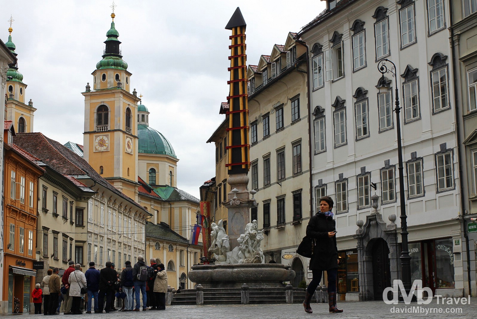 Mestni trg in the medieval Old Town part of Ljubljana, Slovenia. March 23rd, 2014.