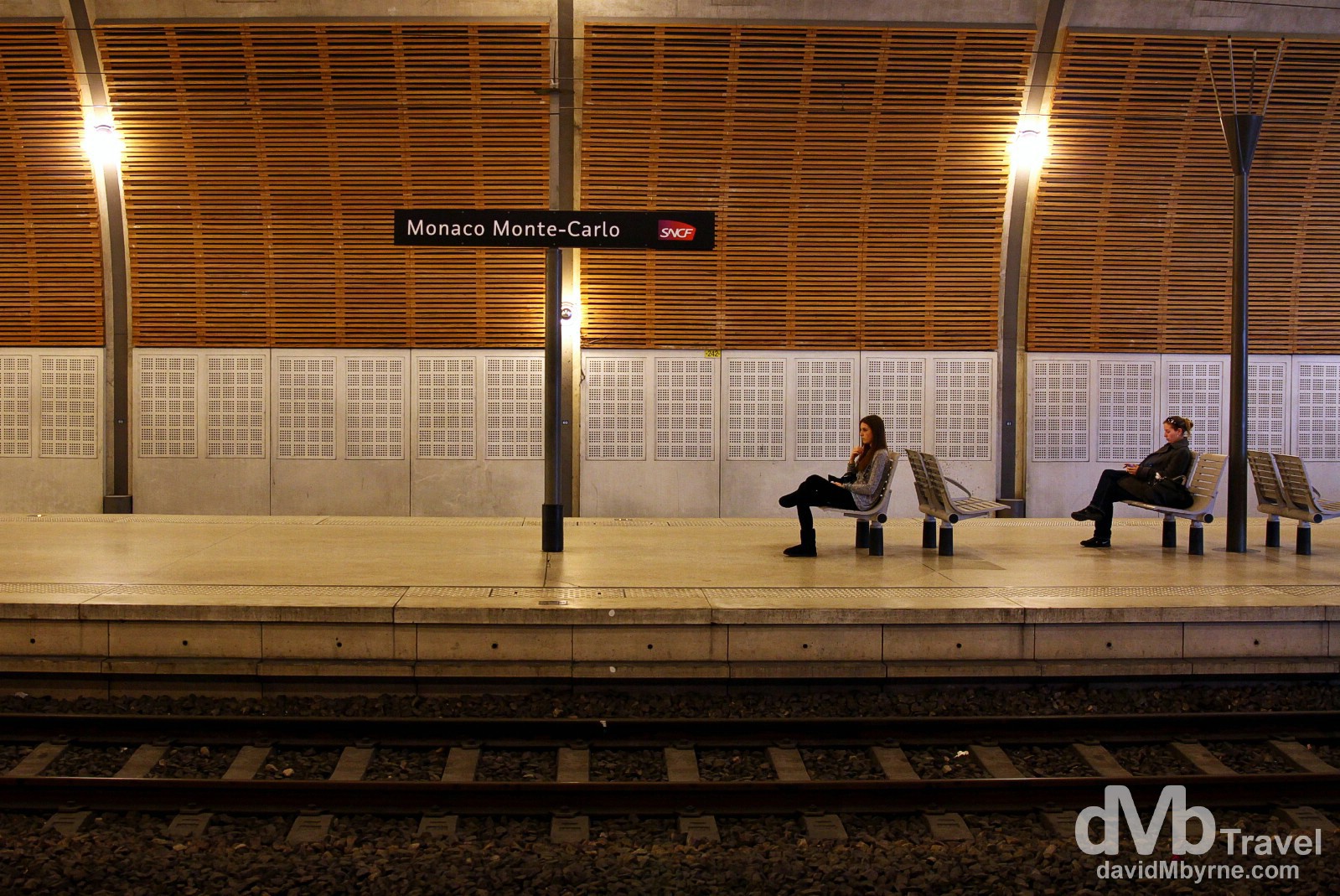 On the platform of the subterranean train station platform in Monaco. March 14th, 2014.