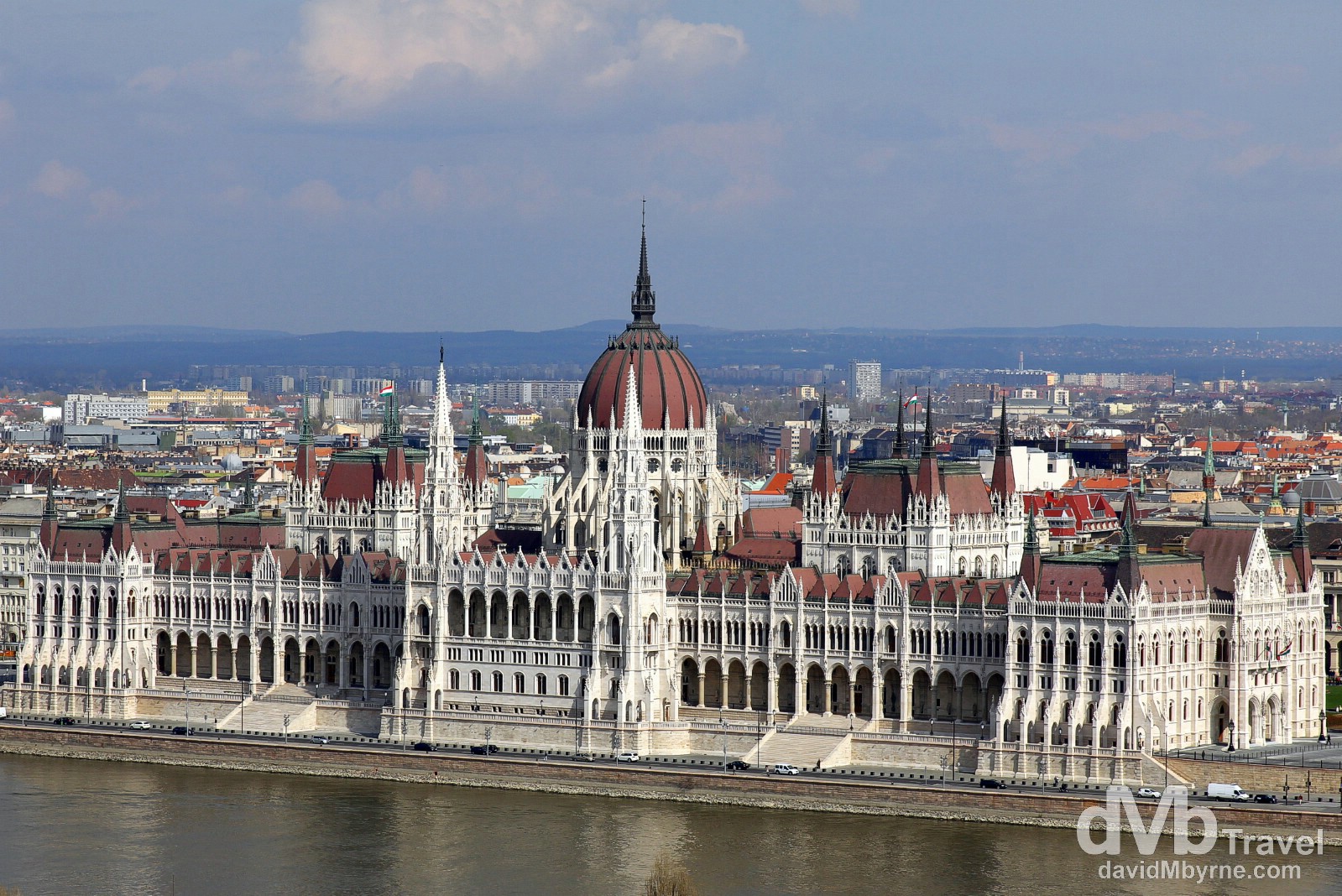 Parliament Building, one of Europe's most fabulous buildings, on the Pest bank of the Danube River as seen from Fishermans Bastion on the hills of Buda. Budapest, Hungary. March 26th, 2014.