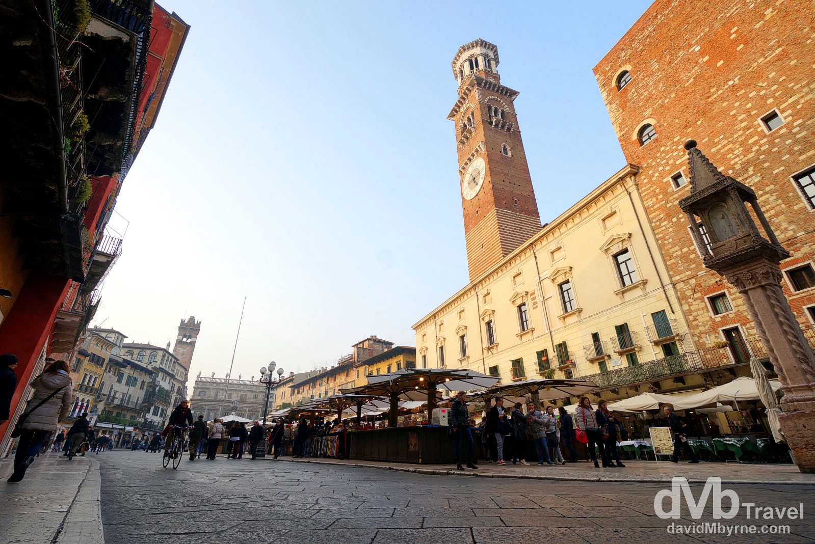 Piazza Delle Erbe, originally the site of a Roman forum and now the lively heart of Verona & lined by some of its most sumptuous buildings. Verona, Veneto, northern Italy. March 17th, 2014 (NEX-5r || SEL 10-20mm || 10mm, 1/100sec, f/7.1, iso100)