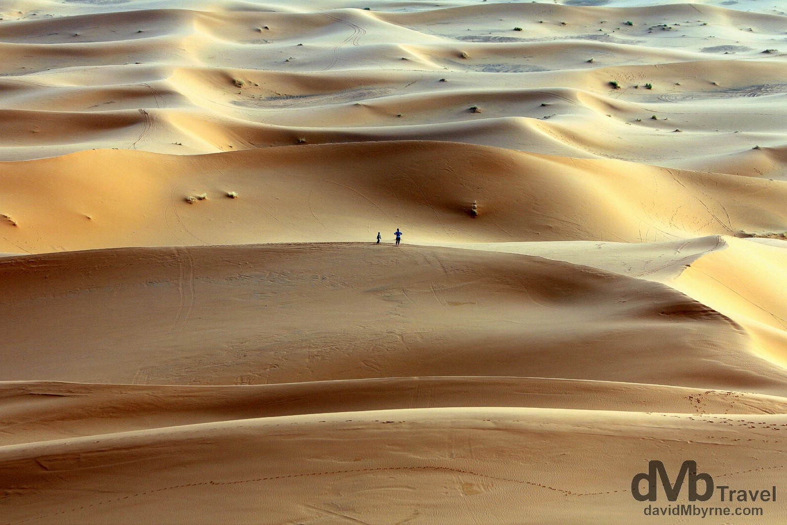 Walking on the sand dunes of Erg Chebbi outside the village of Merzouga, Morocco. May 19th, 2014. 