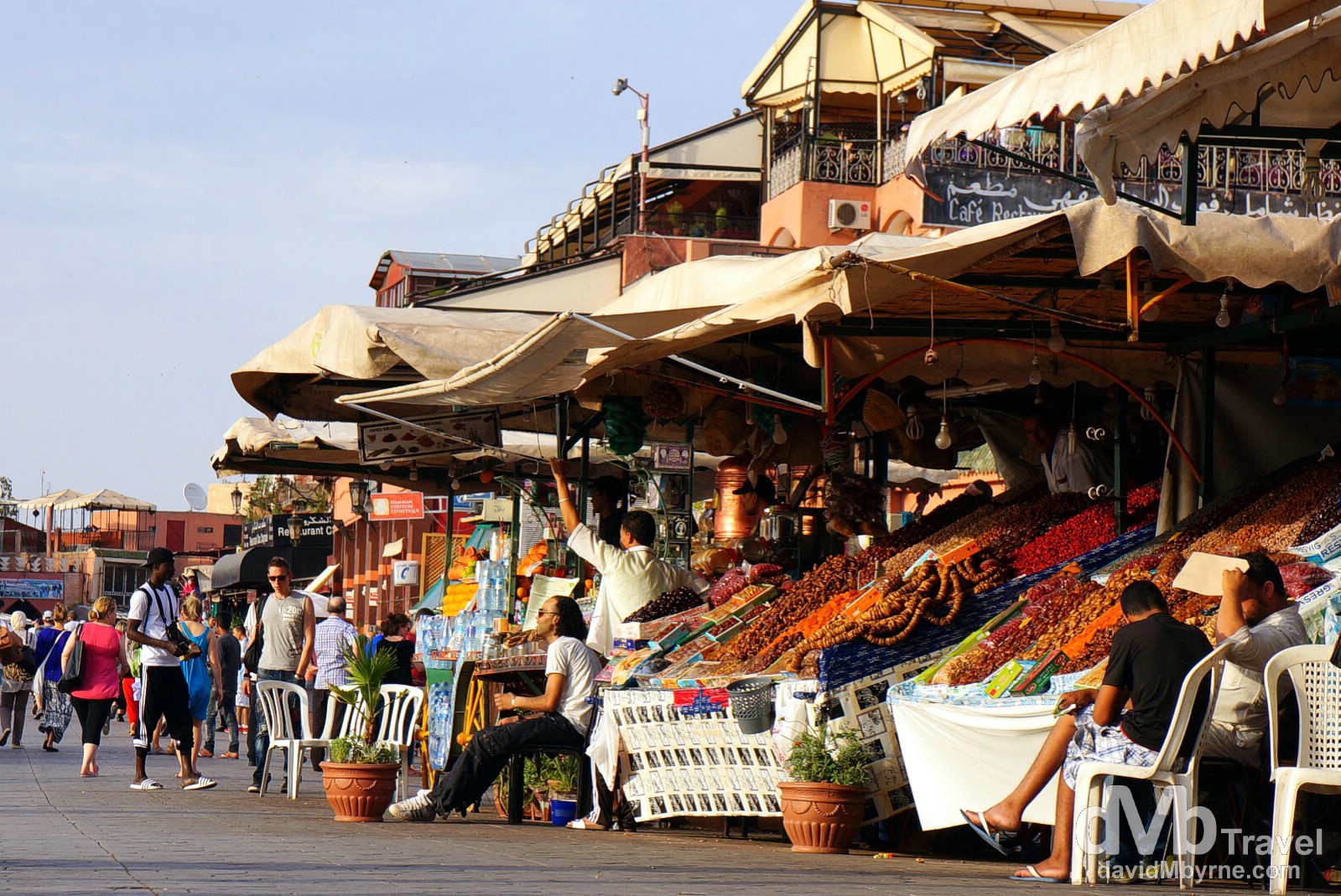 Stalls lining a portion of Djemma El-Fna in Marrakesh, Morocco. May 5th, 2014. 