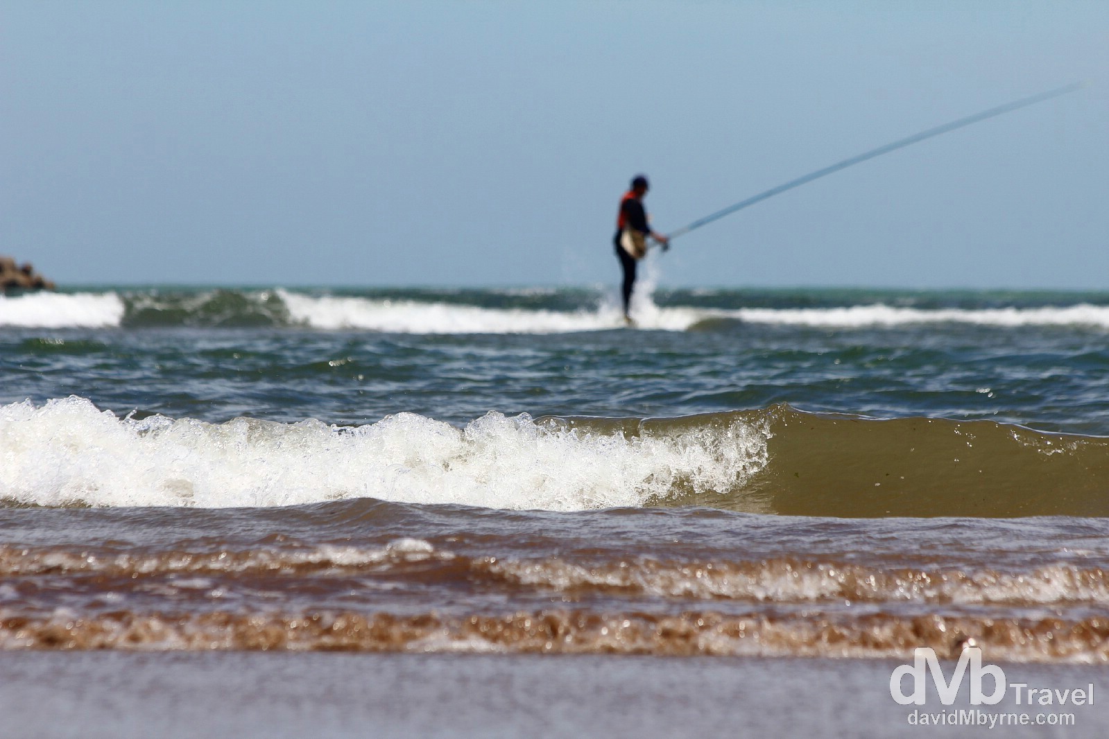 Fishing offshore of the beach in El Jadida, Morocco. May 1st, 2014.