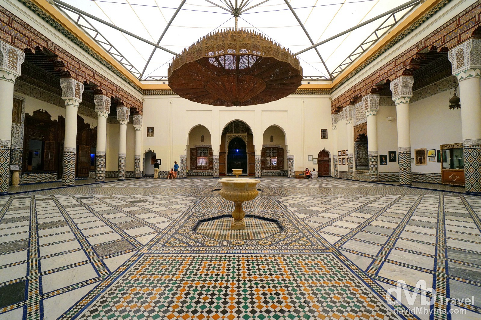 The arcaded inner courtyard of Mnebhi Palace, home to the Musee de Marrakech, Morocco. May 6th, 2014. 