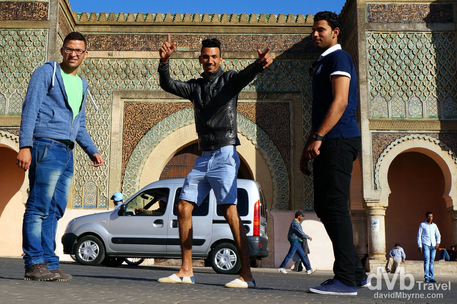 Photobomb in front of the gateway Bob Mansour in Meknes, Morocco. May 23rd, 2014.