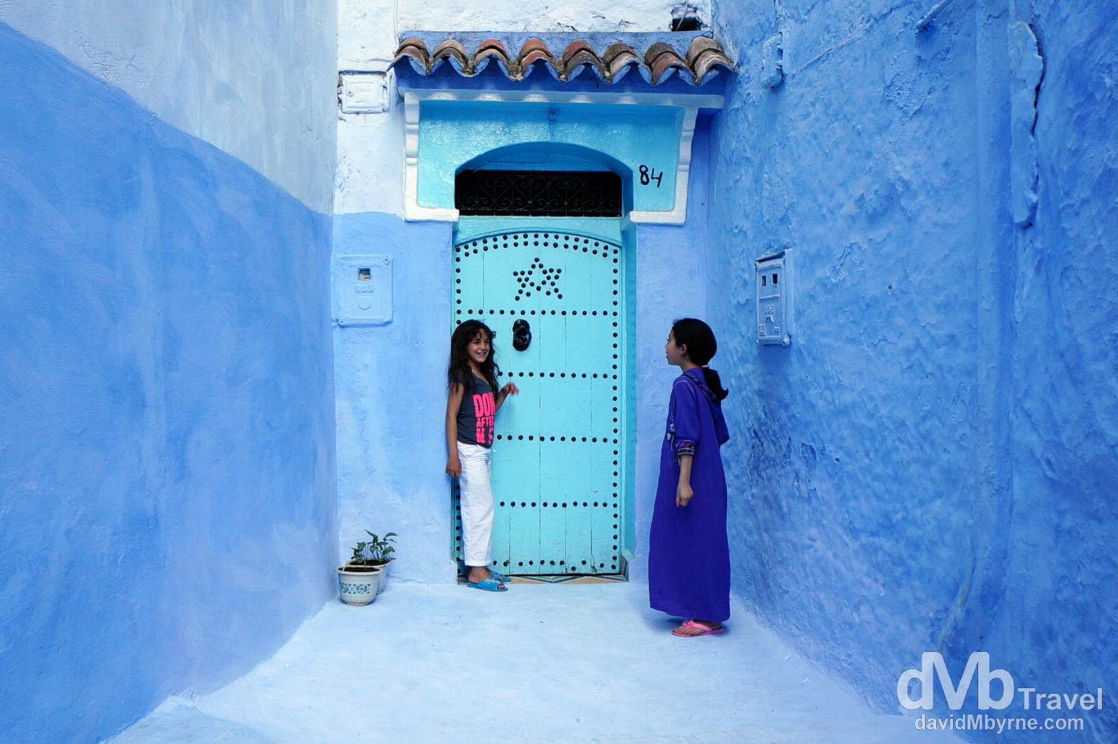 Girls in the lanes of the medina in Chefchaouen, Morocco. May 30th, 2014.
