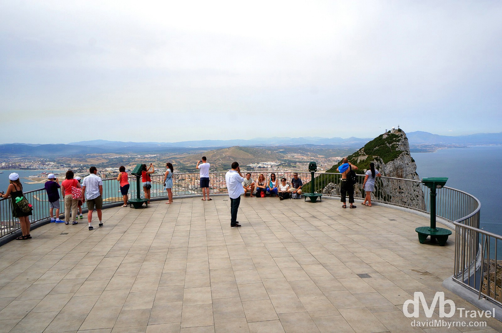 People on The Top of the Rock viewing deck in The Upper Rock Nature Reserve, Gibraltar. June 5th, 2014.