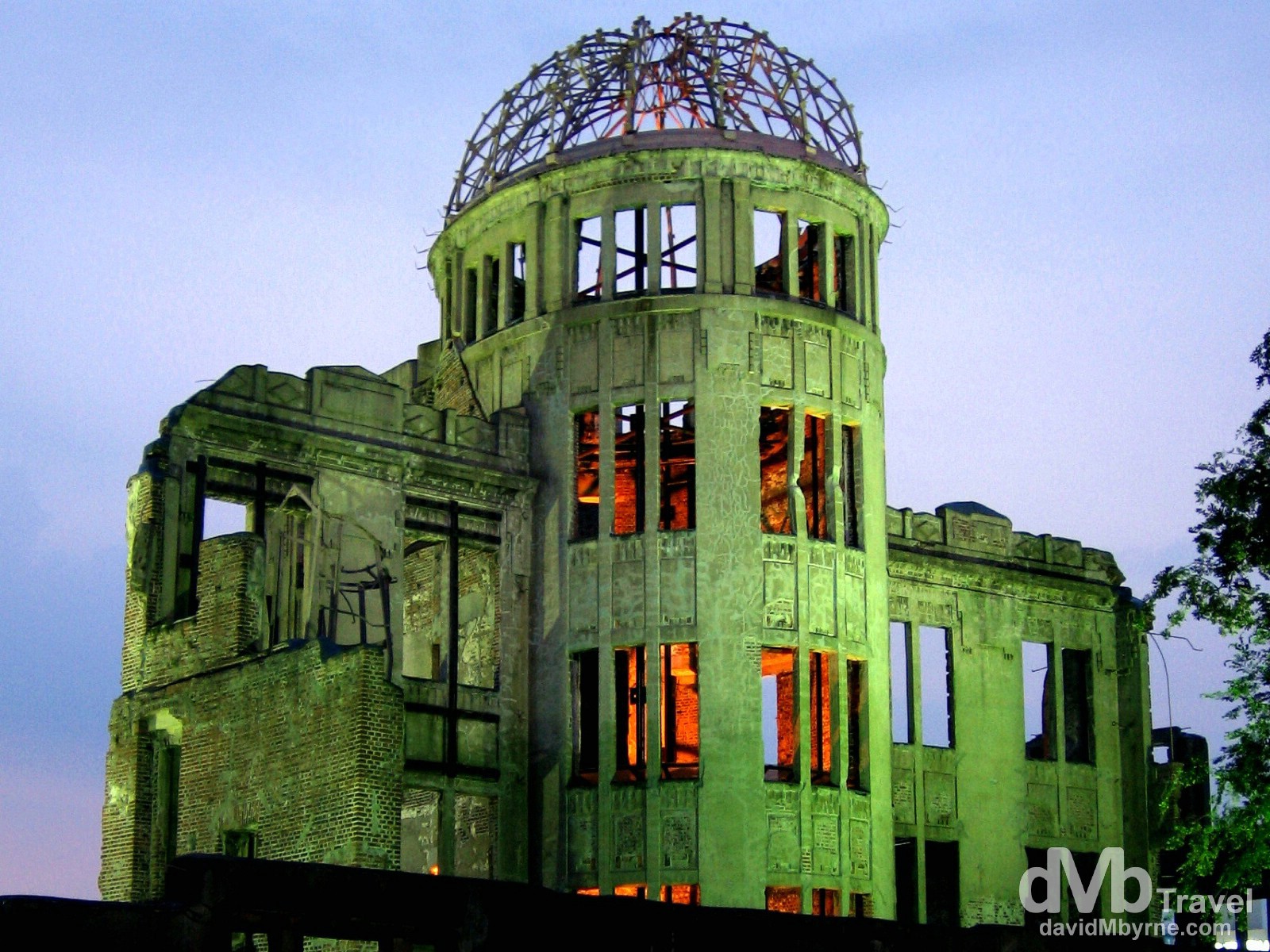 The A-bomb Dome by the he Aioi River, the most famous landmark in Hiroshima, Honshu, Japan. July 22nd, 2005.